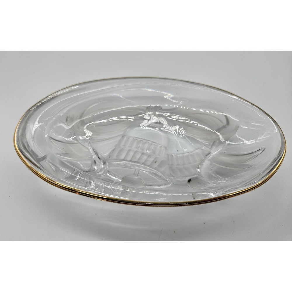 Mikasa Studio Nova Oval Glass Dish Gold Gilt Rim Bells And Ribbons Design 7" - Picture 7 of 11